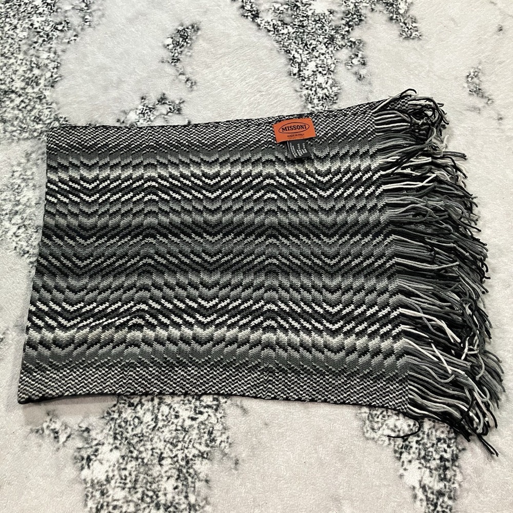 Missoni‎ Made in Italy Knit Scarf Designer Wool Blend Luxury Zig Zag Knit